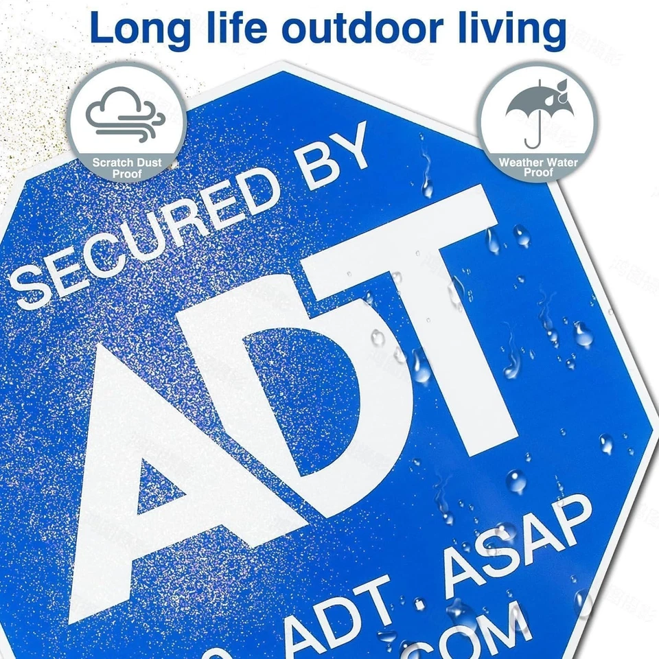 ADT Security Signs(28IN All aluminum) with 8 Pcs Window Stickers, Metal Yard Sig - Image 3 of 4