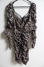 PrettyLittleThing Womens Floral Ruched Dress - Black - Size 10 (c50)