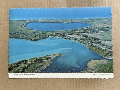Postcard Kewadin MI Michigan Aerial View Elk Lake Birch Lake Grand Traverse Bay