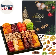 Christmas Dried Fruit & Nuts Gift Basket Arrangement Platter, Gourmet Food Snack