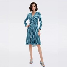 Diane Von Furstenberg Geometric Prism V-Neck Ruched Waist Midi Dress
