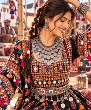 Indian Oxidized Silver Belly Dance Choker Necklace Boho Tribal Festival Jewelry