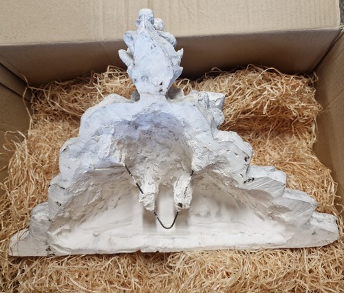 Large Vintage Plaster Winged Cherub Angel Head Wall Shelf, Baroque Style (photo 7)