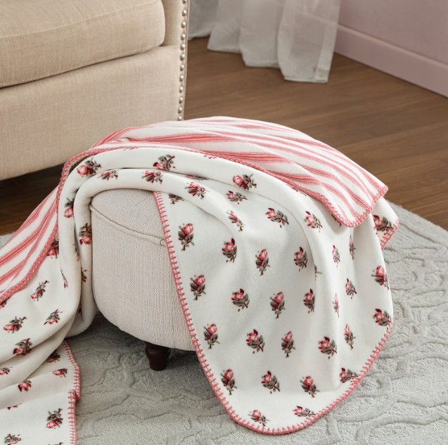Laura Ashley Coco Reversible Plush Throw 60"x70" Soft Cozy F