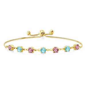 Authentic 18K Yellow Gold Plated Silver Pink Lab Grown Diamond and Swiss Blue Topaz