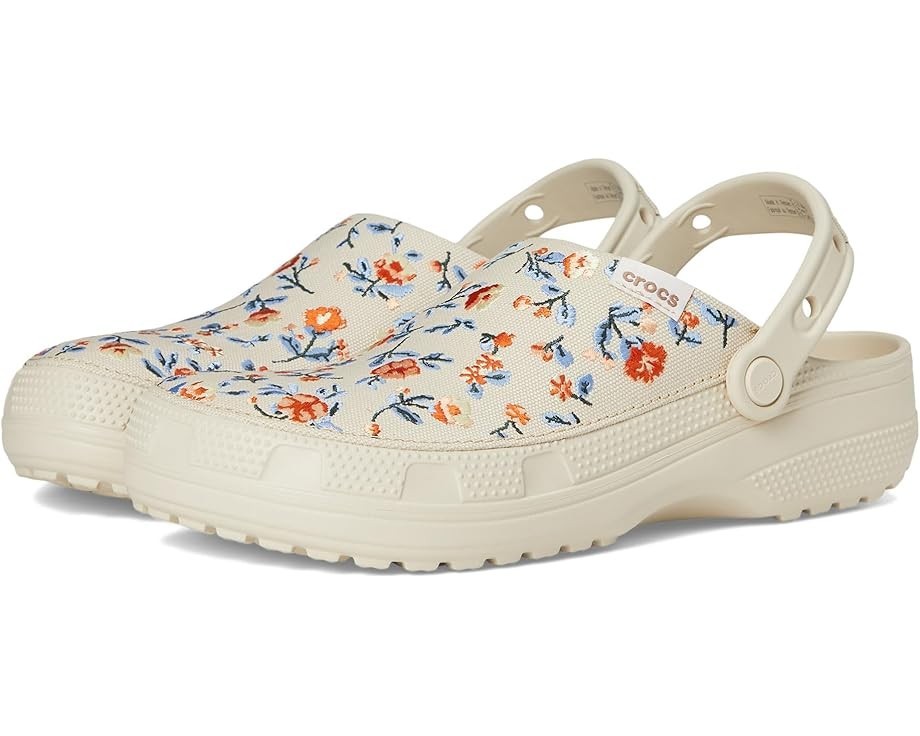 Crocs Women's Classic Crafted Canvas Clogs, Floral Frappe, Medium Width, Auth