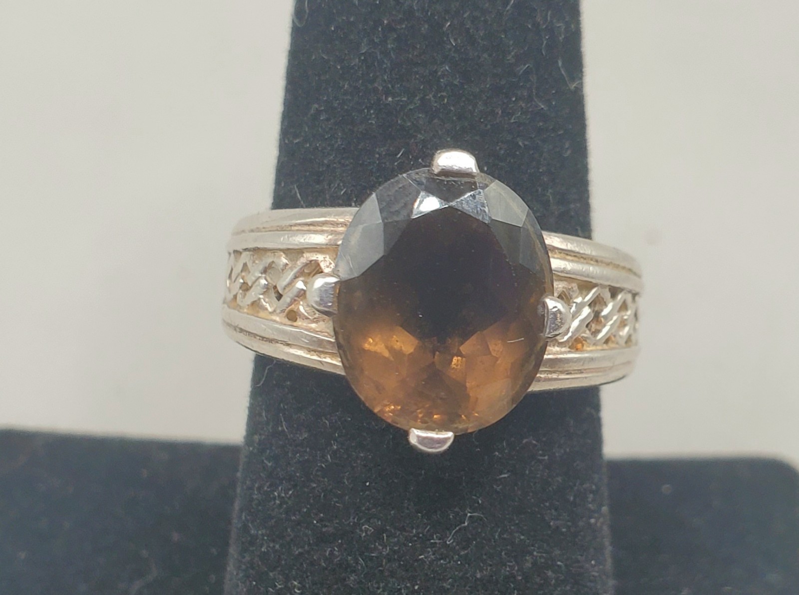 Vtg 925 Sterling Smokey Quartz Gemstone TESTED Ring Sz 6.75 Thailand