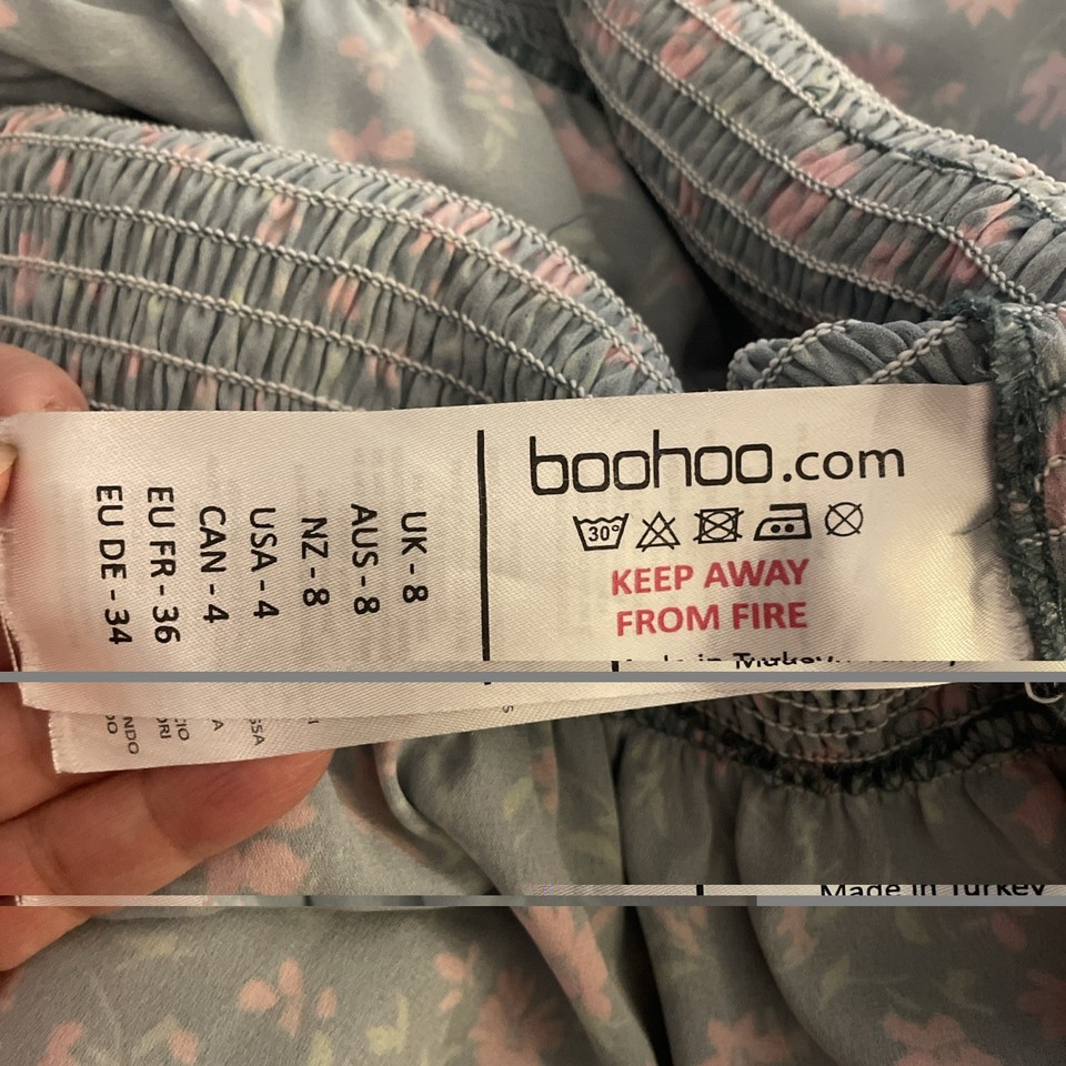 Boohoo Tiered Ruffle Dress Green Pink Floral Size 4 Tall | eBay