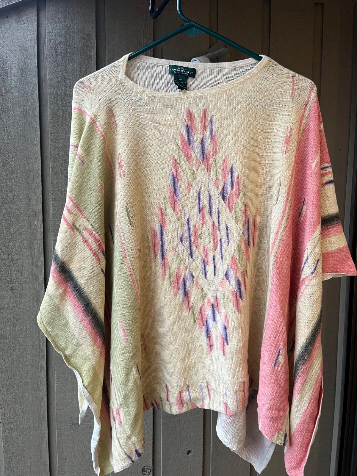 Lauren By Ralph Lauren Knit Poncho Sweater Lightweight Cotton/Linen Blend Size S