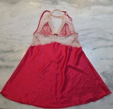 Victoria Secret Lingerie Chemise Slip Large Red Halter Satin  Lace
