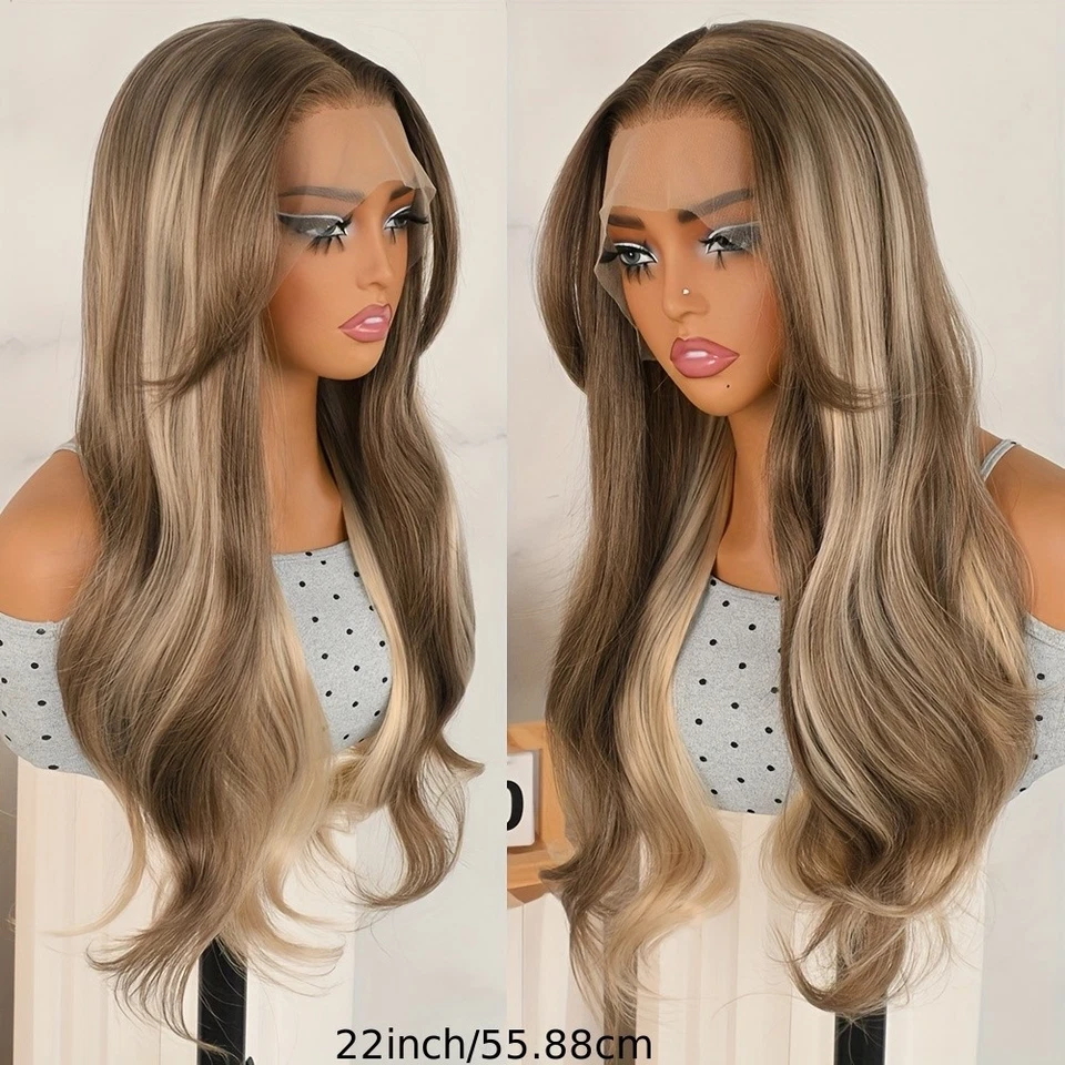 Ombre Brown Blonde Lace Front Wigs Pre Plucked Natural Hairline Heat Resistant - Image 2 of 4