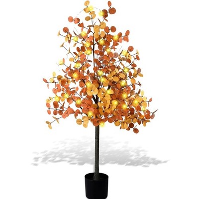 1 Pcs 4ft Thanksgiving Lighted Eucalyptus Tree Artificial Autumn Ficus Fall D...