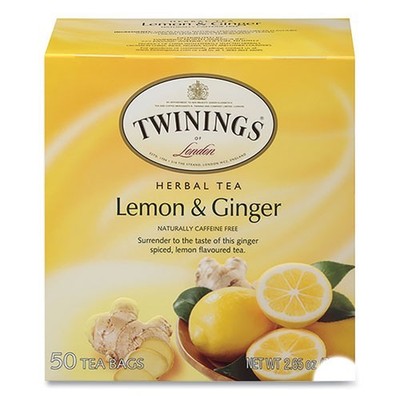 TWININGS Tea Bags, Lemon and Ginger, 2.65 oz, 50/Box, 3 Boxes/Pack (Total 150)