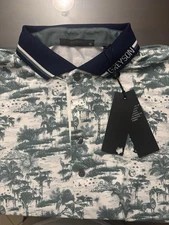 Greyson Polo Shirt Mens XL Green White Mystic Marsh Toile Print Arctic Wolves