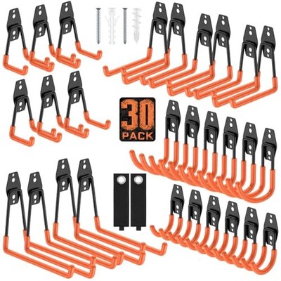 Garage Hooks with Anti-Slip Coating,Heavy Duty Wall Mount 30 Pack Orange