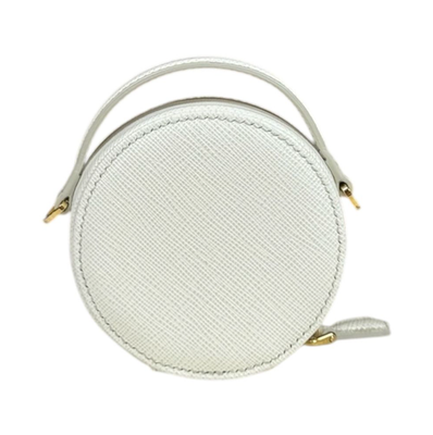PRADA Saffiano Mini Round Shoulder Bag White Leather Triangle Logo
