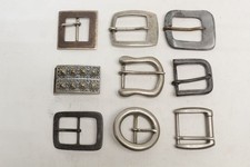 Lot of 9 Assorted Belt Buckles 1.5 Silvertone Brass Studded Removable Crafter