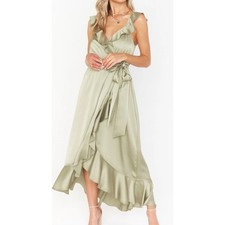 Show Me Your Mumu Moss Green Samantha Ruffle Wrap Midi Dress medium