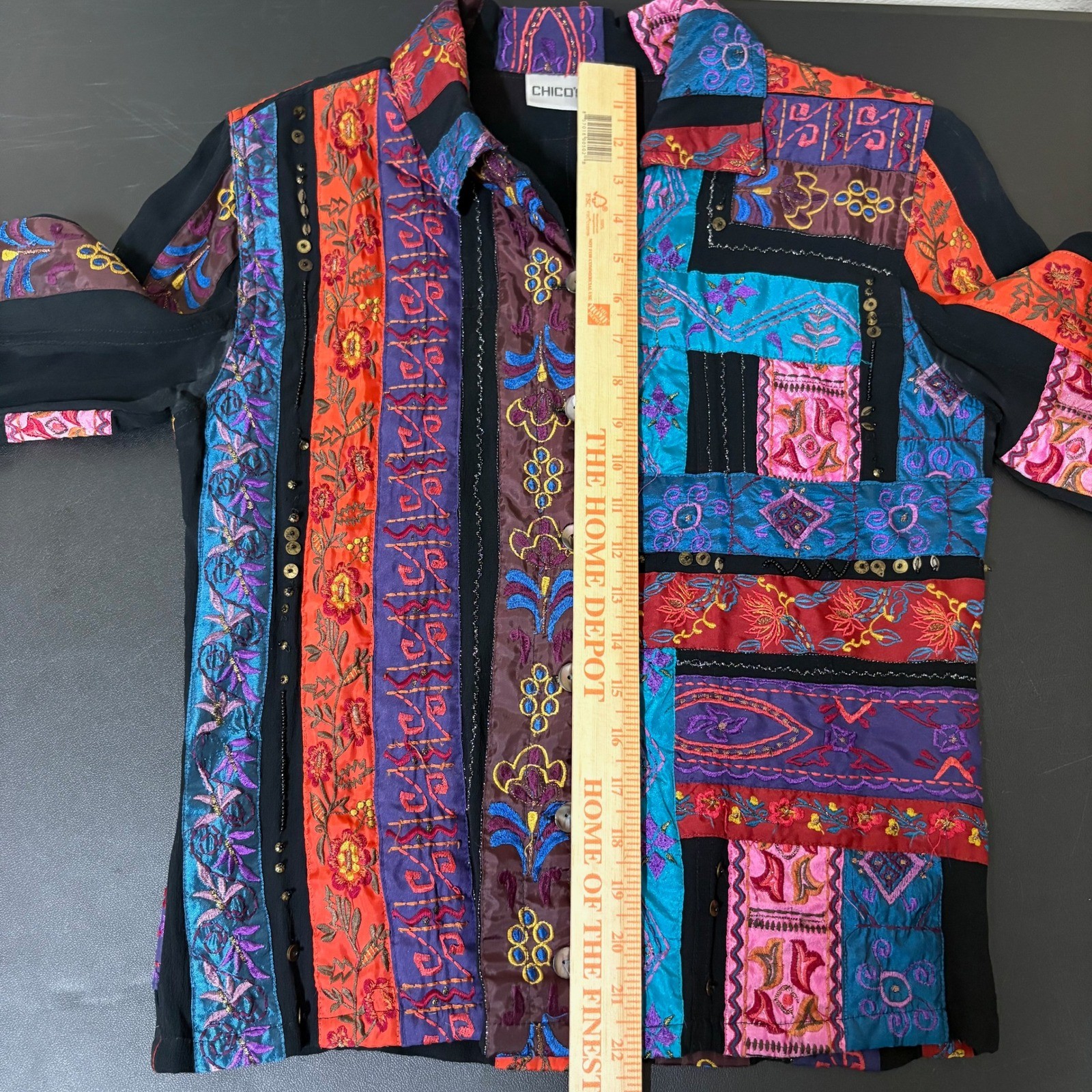 Chicos Patchwork Embroidered Button Jacket Womens… - image 10