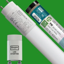 1x 9W (=18W) Crompton 600mm (2ft) LED T8 4000K Tube Strip Light Bulb & Starter