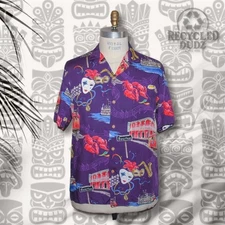 Paradise Found Medium Mardis Gras New Orleans Bourbon Street Hawaiian Shirt Tiki