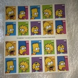USPS The Simpsons 44c Self-Adhesive Stamp Booklet, 20 Stamps, 5 Designs