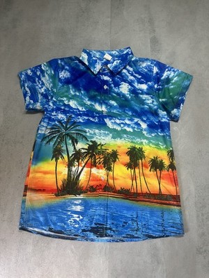 Hawaiihemd Herren L Aloha Tropical Sunset Palme Multicolor Kurzarm