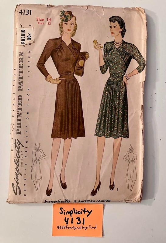 Simplicity 4131 Rare Vintage 1930’s Misses Dress Size 14 Bust 32 Uncut