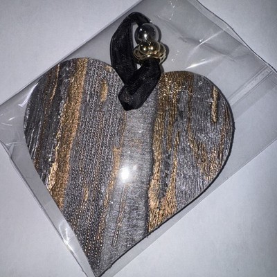 Holz Hänge Herz 8 cm Silber Gold Grau Schiefer Blau Schwarz Rindenstruktur Effekt