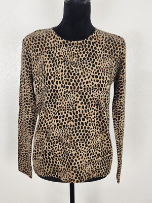 Rena Rowan Long Sleeve Round Neck Leopard Print Blouse Top Shirt Sweater