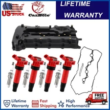 Engine Valve Cover +4x Ignition Coil Spark Plug For Hyundai Kia Optima 2.0L 2.4L