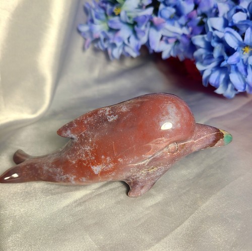 5" 205g Pretty Purple Ocean Jasper Dolphin Whale Carving Reiki Sculpture - Picture 4 of 15
