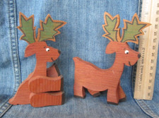 Lot Of 2 HAND MADE PAINTED REINDEERS Vintage Wood Figure Figurine Christmas ON35