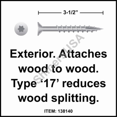 (1000) Coarse Type 17 305 Stainless Screw 10x3-1/2 Star Flat Head w/Nibs #138140