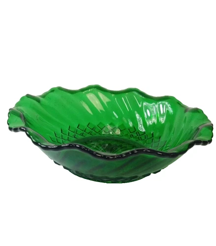 Vintage Anchor Hocking Forest Green Scalloped Bowl 6 1/2" # E 5069
