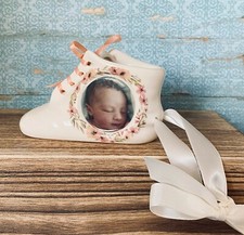 Personalized Photo Porcelain Bright White Baby Shoe Bootie Keepsake Newborn