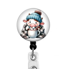 Christmas Cow Badge Reel   Hot Cocoa Design   Retractable ID Holder   Nurse Gift