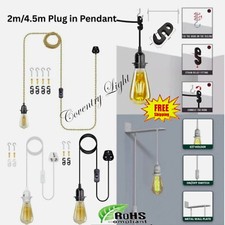 Plug In Light Bulb Kit E27 Lamp 2m / 4.5m ES Switch Socket Holder Black White UK