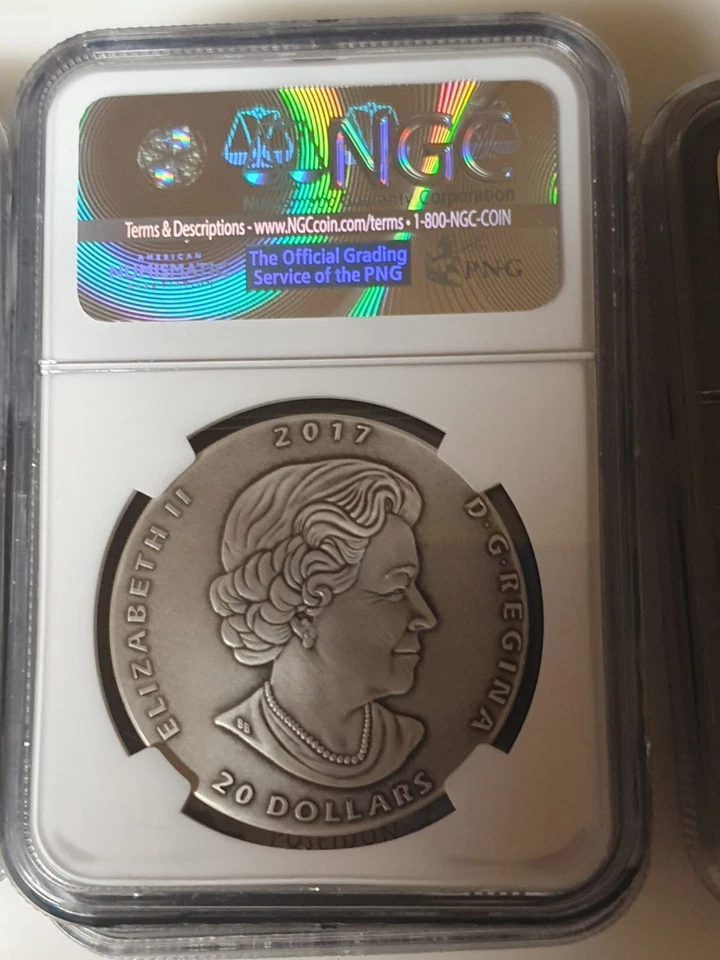 2017 Ancient Canada Ornithominus $20 Silver Coin Antique Finish Dinosaur MS69 - Image 2 of 2