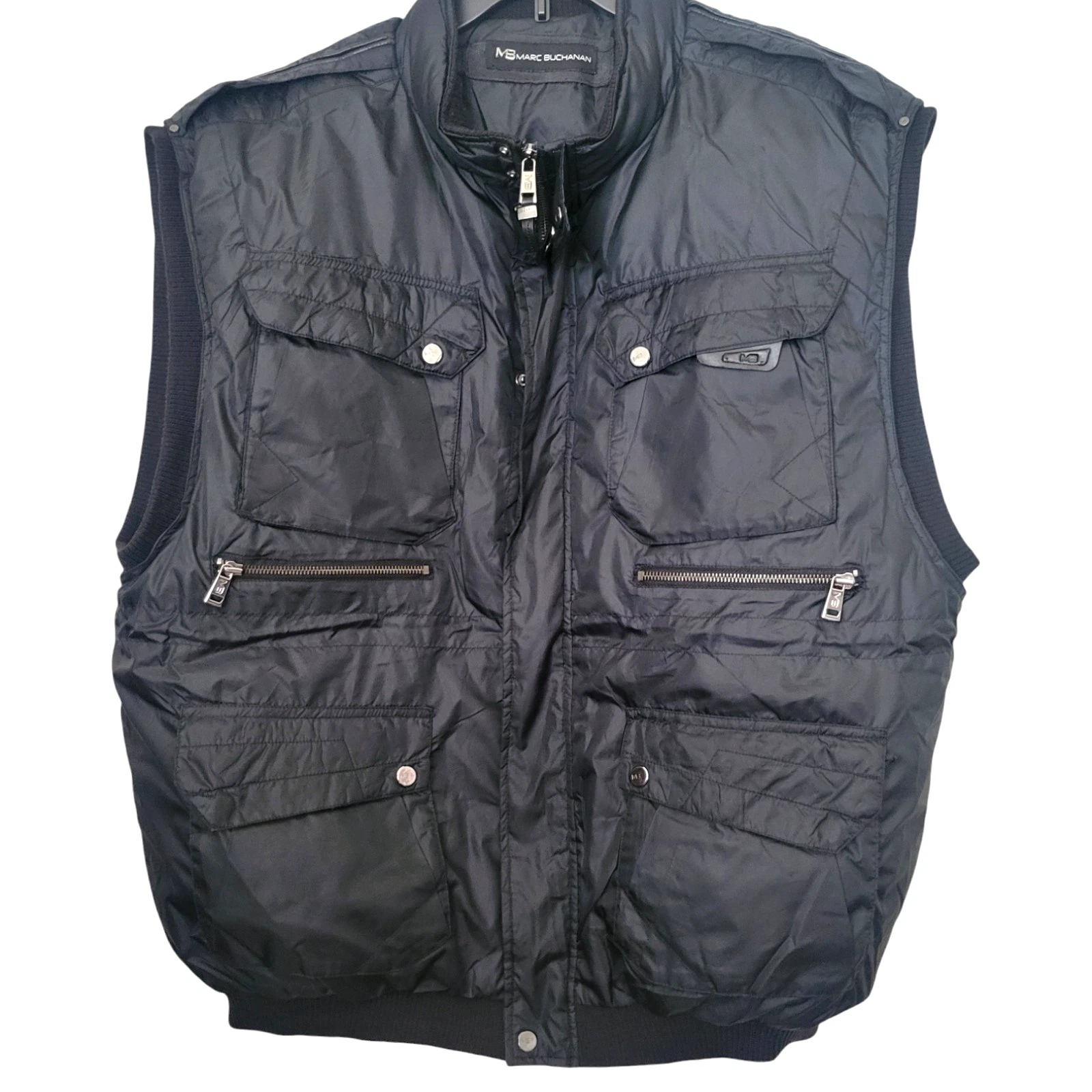 Marc Buchanan Black Puffer Vest Multi Pockets Size XXL