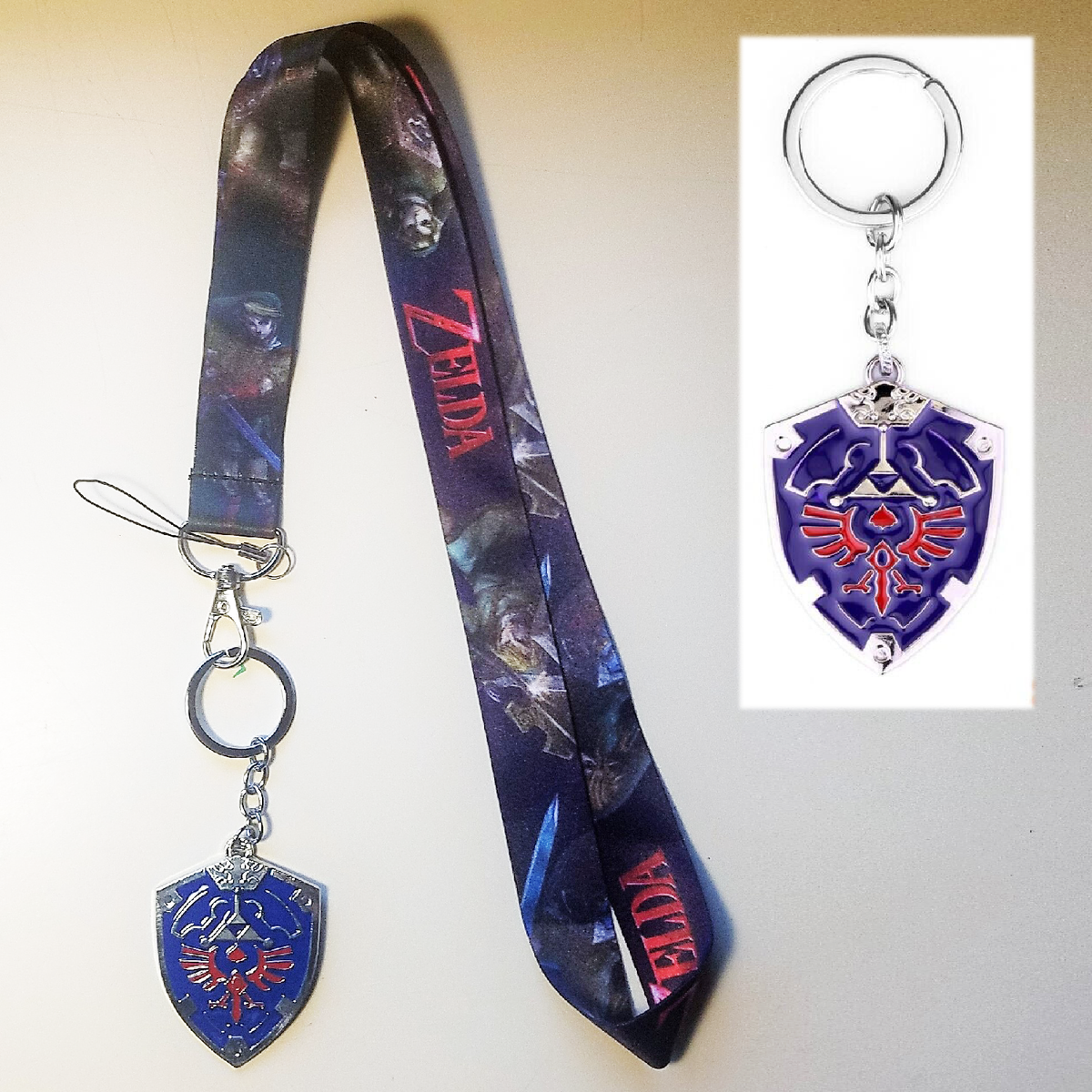 Zelda Keychain + Lanyard △ Metal Hylian Shield △ The Legend of