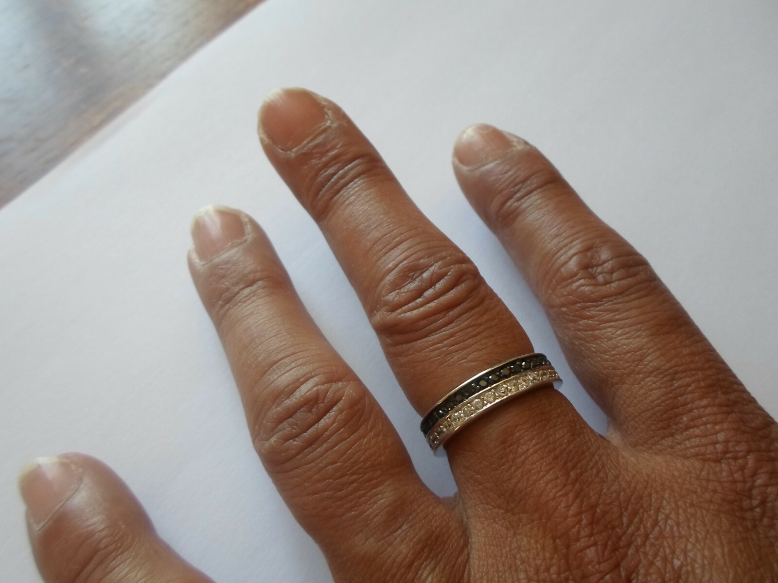 solid silver ring, full round, double rows of bla… - image 1