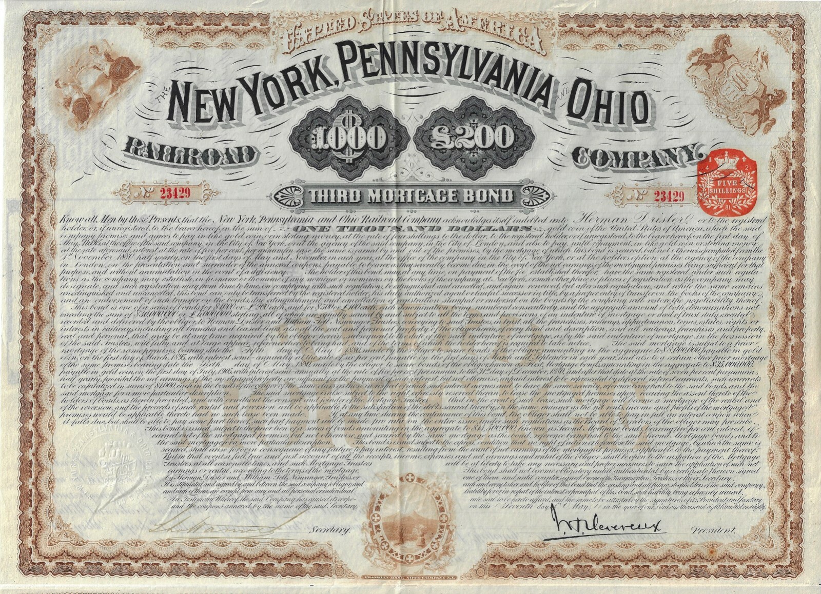 The New York, Pennsylvania and Ohio Railroad Company, 1880 eBay