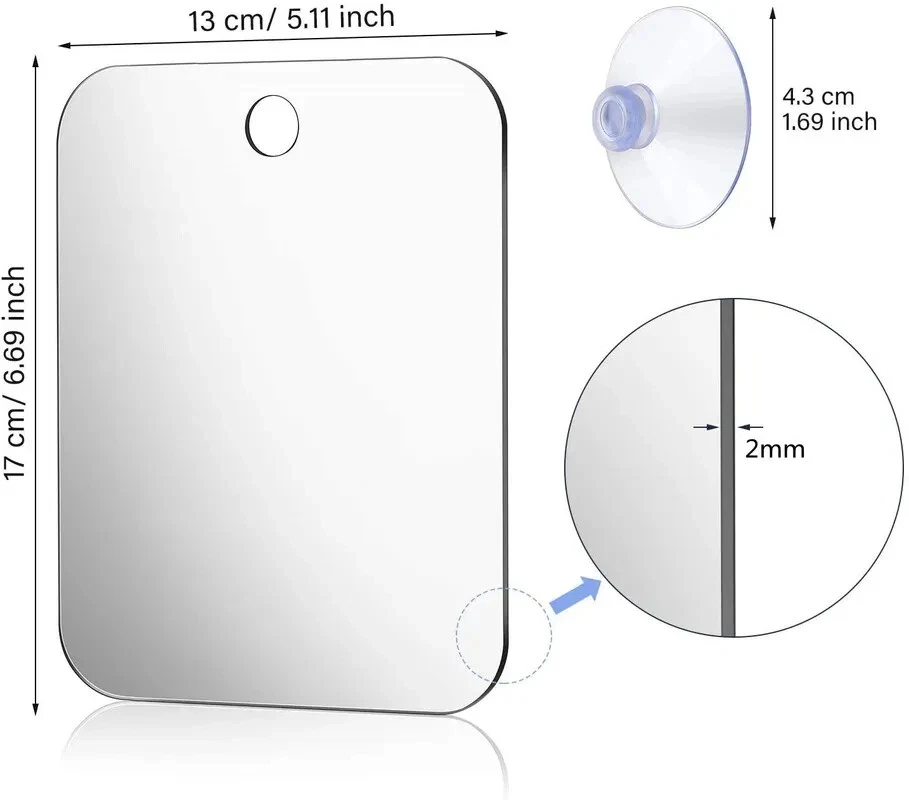 Espejo de Pared Acrílico con Succión Afeitado Portátil Maquillaje Viaje Baños Nuevo Foto 4 de 4
