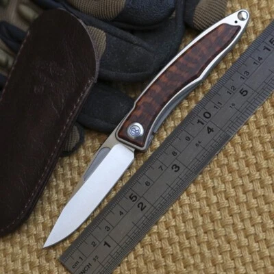 EDC Mnandi Titan Holzgriff S35vn Klinge Taschen klappmesser mit Ledermantel Knife