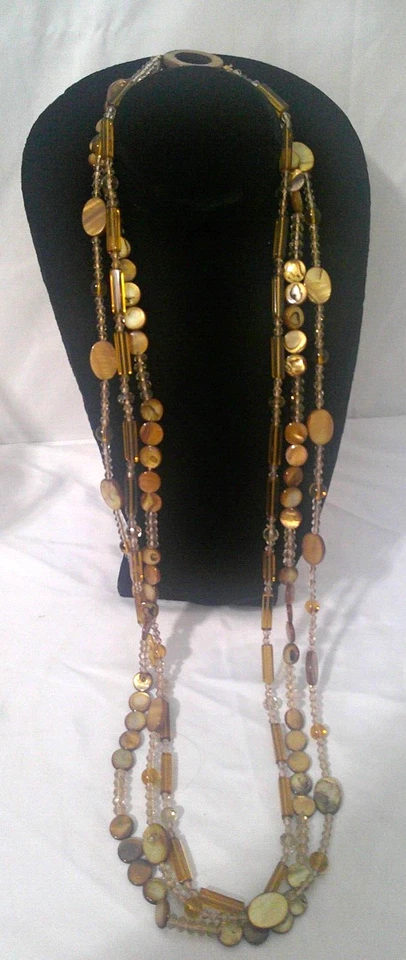 ✨ 18" Multi-Strand Amber, Beige, and Brown Glass Beaded Necklace – Elegant Foto 2 de 4