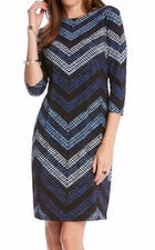 Karen Kane 3L24564 Cerulean Blue Chevron Stretch Jersey Sheath Dress - MSRP $148