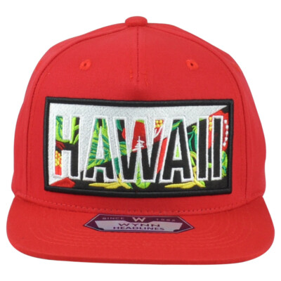 Hawaii USA Flowers State Island Aloha Red Flat Bill Adults Snapback Hat Cap