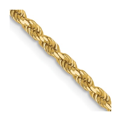 Real 14kt Yellow Gold 2mm Diamond-Cut Rope Chain; 24 inch; Lobster Clasp