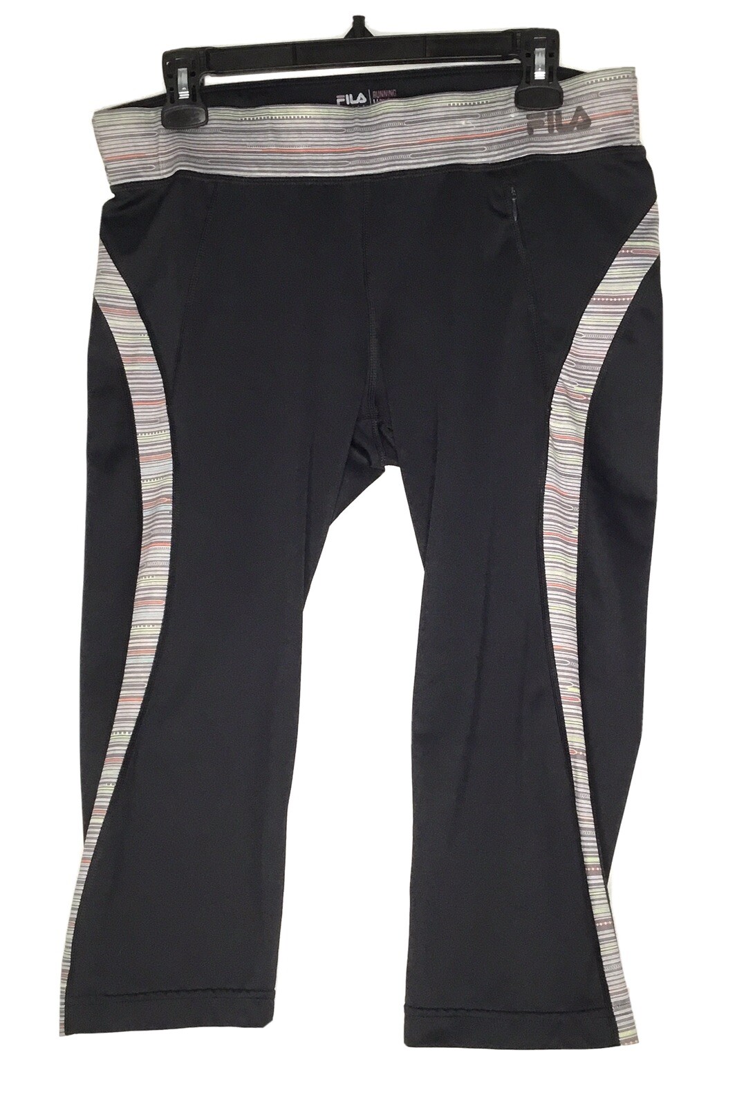 Leggings da corsa Fila donna Capri taglia large nero con righe a contrasto